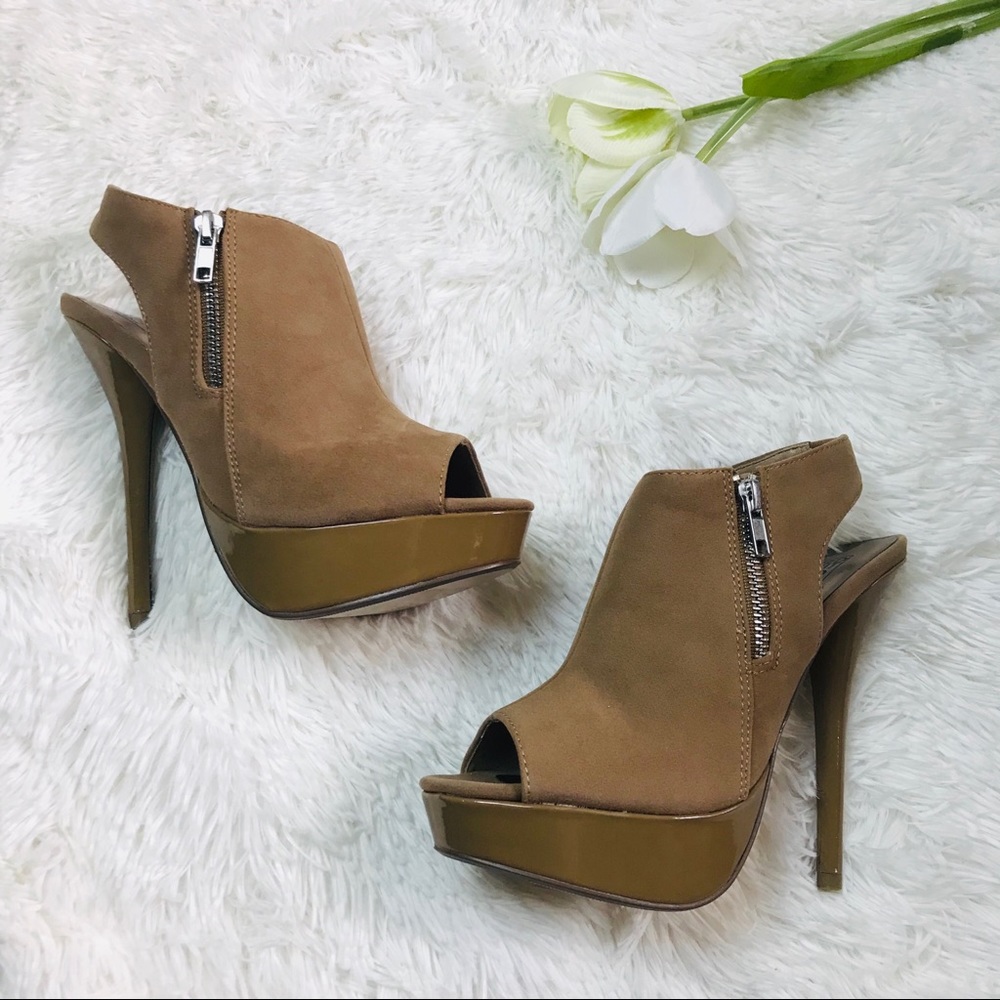 Peep toe camel booties
